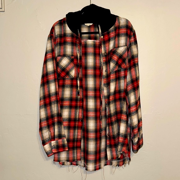 LA MIEL Tops Button Up Hooded Buffalo Plaid Flannel Shirt Poshmark